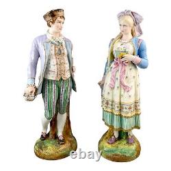 Antique French 1870s Louis Philippe Limoges bisque porcelain figural couple pair