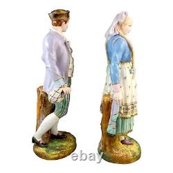 Antique French 1870s Louis Philippe Limoges bisque porcelain figural couple pair