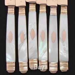 Antique French 18k Gold Vermeil on Solid Silver 12pc Knife Set, Mother of Pearl