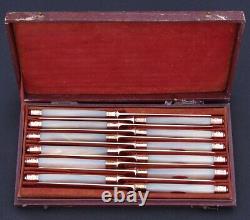 Antique French 18k Gold Vermeil on Solid Silver 12pc Knife Set, Mother of Pearl