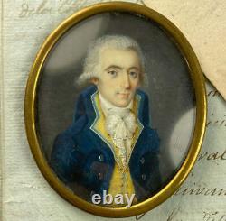 Antique French 18th Century Portrait Miniature, Louis XV to XVI Era, Yellow Vest