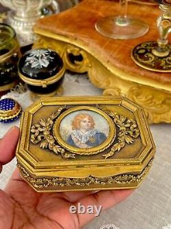 Antique French 19th Bronze Jewelry Box Miniature Portrait Louis XVII