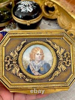 Antique French 19th Bronze Jewelry Box Miniature Portrait Louis XVII