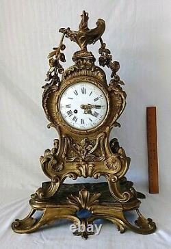 Antique French 19th C. Louis XV Style Large Gilt Bronze Ornate Mantel Clock