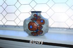 Antique French Art Deco Pottery Vase Louis Dage Birks Orange Flowers