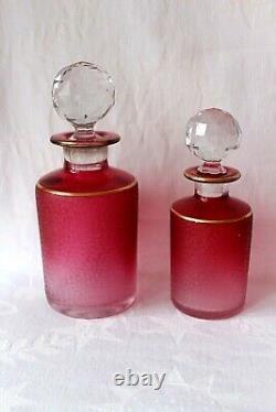 Antique French Art Deco Saint Louis cranberry cameo glass vanity set c 1920