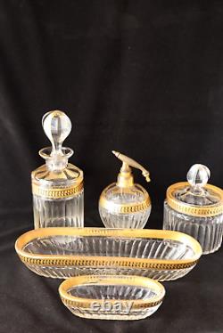 Antique French Art Deco glass vanity set c 1920