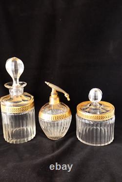 Antique French Art Deco glass vanity set c 1920