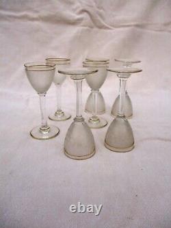 Antique French Baccarat St Louis 6 Frosted Crystal Liquor Glasses Service & Tray