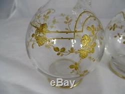 Antique French Baccarat St Louis Handled Decanter Gold Gilt A Pair
