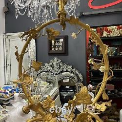 Antique French Basket Gilt Bronze Louis Style Ormolu Floral 4 Light Chandelier