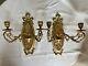 Antique French Bow & Ribbon Brass Louis Xiv /regency Style Double Candle Sconces