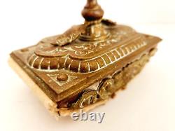 Antique French Brass Double Inkwell with Rocker Ink Blotter, Louis XIV Style