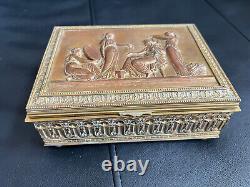 Antique French Bronze Box Leather Interior French Louis XVI