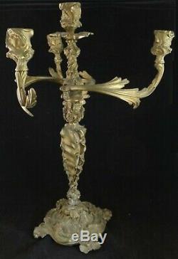 Antique French Bronze Candelabra, Louis XV Rococo Design. 20 ¼ tall