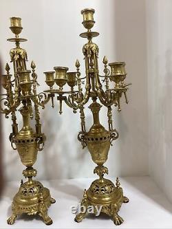 Antique French Bronze Dore Louis XV Pair Of 5 Branch Candleabra 22 1/2 1870