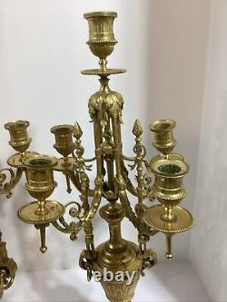 Antique French Bronze Dore Louis XV Pair Of 5 Branch Candleabra 22 1/2 1870