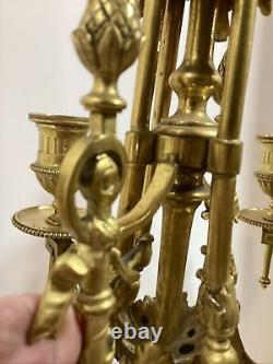 Antique French Bronze Dore Louis XV Pair Of 5 Branch Candleabra 22 1/2 1870