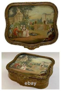 Antique French Bronze Ormolu Louis XVI Chateau Portrait Nobles Scenic Casket Box