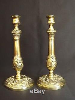 Antique French Bronze Pair of Candlesticks Candle Holders 18th C Louis XV