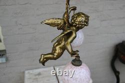 Antique French Bronze putti angel cherub pendant lamp chandelier louis XVI