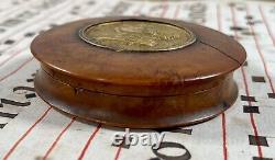Antique French Burr Wood Snuff Pill Box Louis XVIII Gilt Metal 19th Century