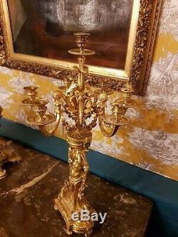 Antique French, Candelabra Louis XVI, gilded bronze Putto Atlante, after Prieur, 19t