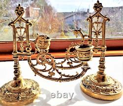 Antique French Cantilever Pair Piano Or Desk Candlesticks Bronze Dore 19th Cen