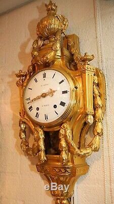 Antique French Cartel Wall Clock Ormolu Gilt Bronze Louis XVI
