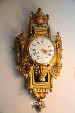 Antique French Cartel Wall Clock Ormolu Gilt Bronze Louis XVI style Delinge
