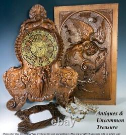 Antique French Carved 25 Wall or Mantle Clock, Louis XIV Dolphins, Nude & Swans