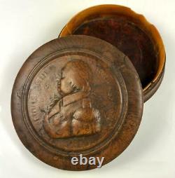 Antique French Carved Snuff Box, RARE Louis XVIII Profile in Bas Relief c. 1820s