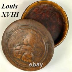 Antique French Carved Snuff Box, RARE Louis XVIII Profile in Bas Relief c. 1820s