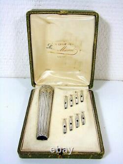 Antique French Carved Sterling Silver & Vermeil Umbrella Set Louis XVI Marks Box