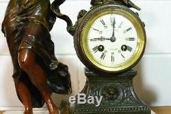 Antique French Clock Set Mantel Clock Shelf Mantel Louis Francois Moreau Marble