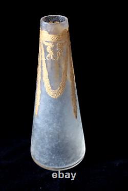 Antique French Cristalleries de Saint Louis cameo gold glass vase c 1900