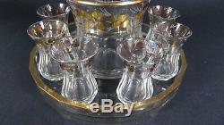 Antique French Crystal Baccarat St Louis Gilt Enamel Decanter Liquor Glass Set