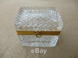 Antique French Cut Crystal Louis XVI Diamond Jewelry Trinket Ormulu Box Signed