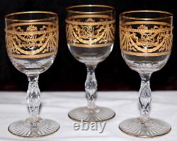 Antique French Cut Crystal ST LOUIS Port Sherry Glass SET 3 Gold Encrusted