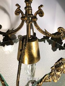 Antique French France Louis XV Hanging Lantern Putti Shell Acorn Ceramic Socket