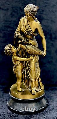 Antique French GILT BRONZE Artist Signed Louis Sauvageau b1822 Mother And Boy