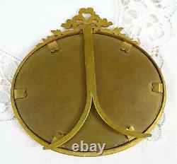 Antique French Gilded Bronze & Blue Celluloid Photo Frame Louis XVI Ribbon