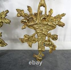 Antique French Gilded Bronze Furniture Pediment A pair Basket of Roses L. XVI