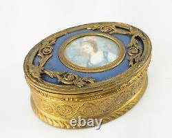 Antique French Gilt Brass Louis XV Style Dresser Jewelry Trinket Box