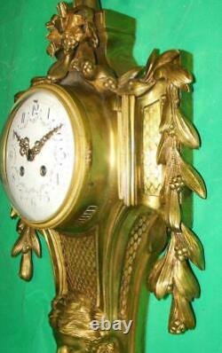 Antique French Gilt Bronze 8 Day Louis XVI Style Cartel Wall Clock A. D Mougin