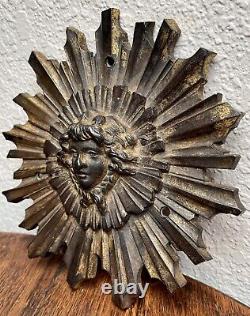 Antique French Gilt Bronze Louis XIV Medallion Sun King Ornament Rococo Mount