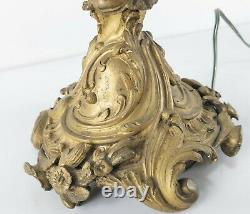 Antique French Gilt Bronze Louis XV Rococo Oversize Candlestick Table Lamp