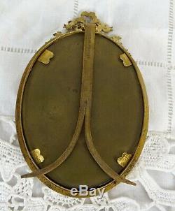 Antique French Gilt Dore Bronze Oval Picture Frame Louis XVI Ribbon