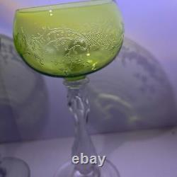 Antique French Glassware, Set of 4 St Louis Light Green Crystal Short Wine Hocks