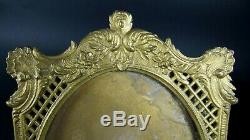 Antique French Gold Metal Ormolu Ornate Glass Photo Frame Louis XVI Style Easel